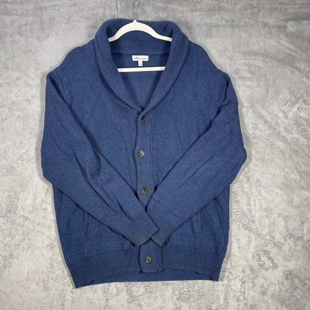 Peter Millar Cardigan Mens Large Blue Cotton Shawl Collar MS19S72